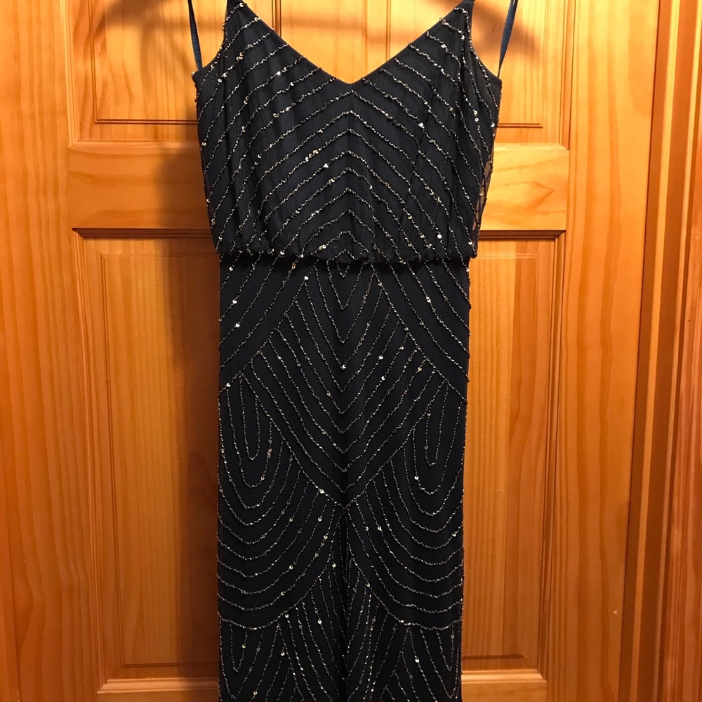 Art deco blouson beaded gown in Navy